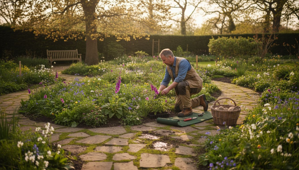 Landscaper plants wildflowers in London garden