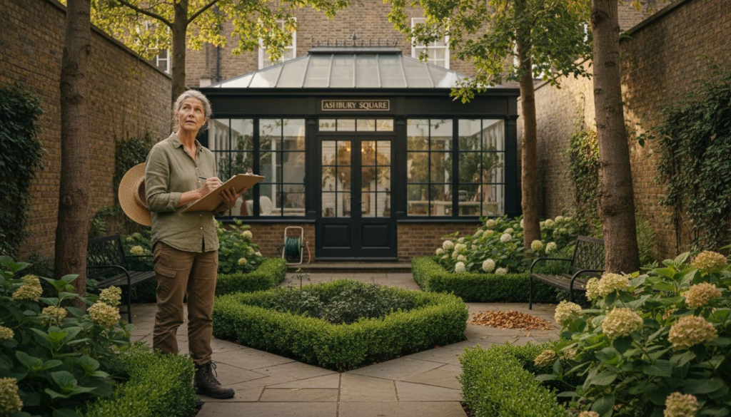 Landscape designer assessing luxurious London garden
